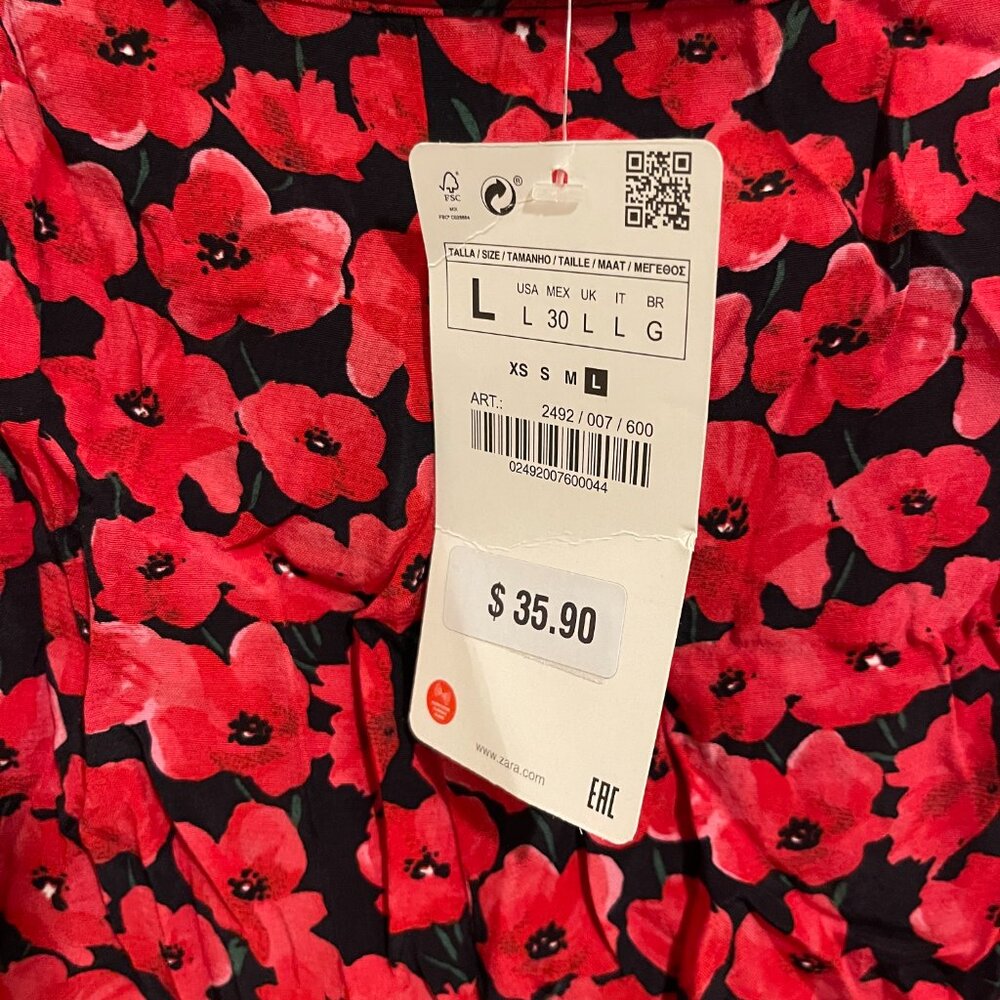 ZARA Accessories Red Floral Matching Set – Top & Skirt – Size L NWT - Picture 8 of 10